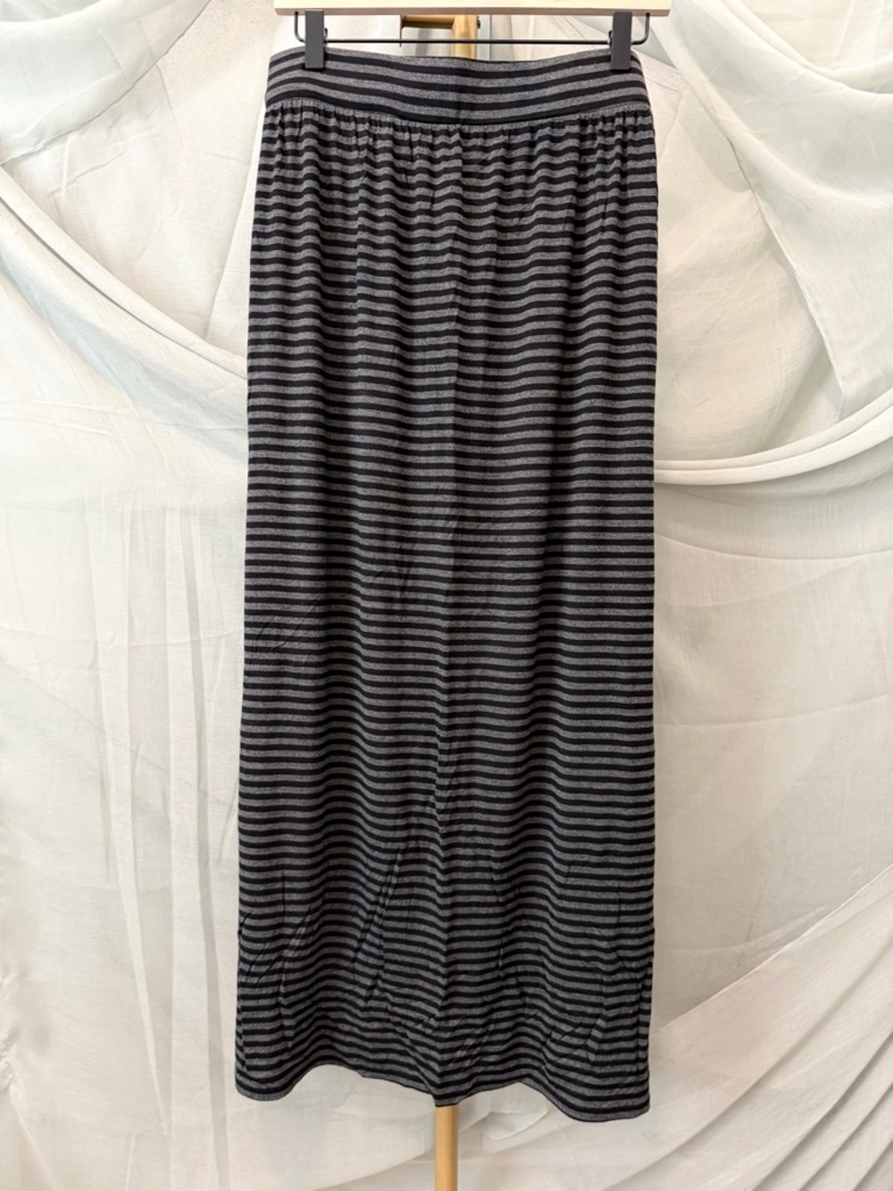 LOFT Black and Gray Striped Maxi Skirt